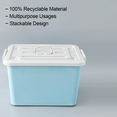 Kuber Industries Rectangular Storage Box | Storage Box with Lid and Double Side Handles | Stackable Storage Box with Wheel | YN6258 | Blue