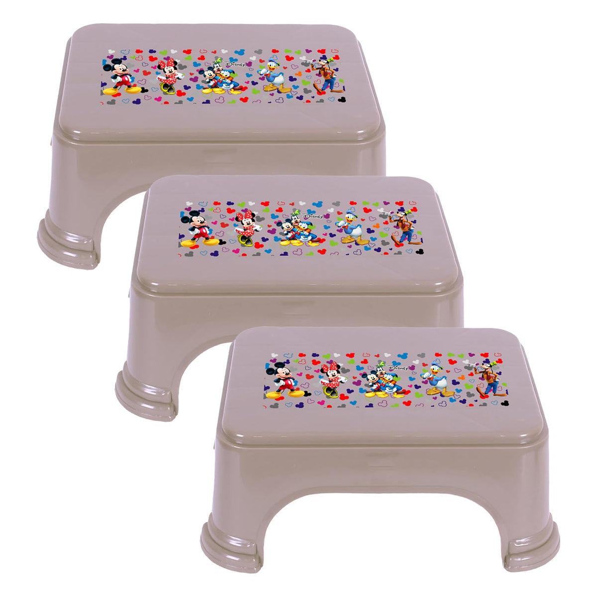 Heart Home Disney Team Stool | Bathroom Square Stool | Plastic Stool For Bathroom | Stool for Kitchen | Bathroom Patla | Support Stool for Bathroom | P6 | Pack of 3 | Brown