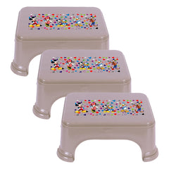Heart Home Disney Team Stool | Bathroom Square Stool | Plastic Stool For Bathroom | Stool for Kitchen | Bathroom Patla | Support Stool for Bathroom | P6 | Pack of 3 | Brown