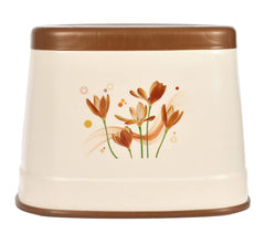 Heart Home Big Size Flower Printed Plastic Sitting Stool for Indoor & Outdoor (Brown & Cream)-HS43HEARTH26199
