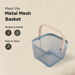 Homestic Metal Mesh Basket - Multipurpose Storage Organizer, Fruit Basket, and Picnic Basket for Kitchen and Home - Ideal Basket for Storage and Organization (Pack of 1, Blue)