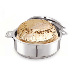 Heart Home 2L Stainless Steel Insulated Casserole for Roti, Puri & Chapati with Lid | Heat Retaining Body & Easy Lock Lid Mechanism Hotpot Roti Box for Home & Kitchen | Silver