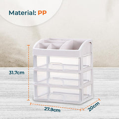 Kuber Industries 3 Layer Cabinet Drawer Box|Desktop Storage Box|Multi Drawer Storage Organizer|Pack of 4| White