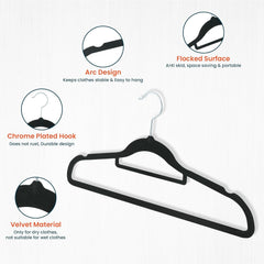 Kuber IndustriesVelvet Cloth Hanger Set of 25 With Chromed Plated Steel Hook (Black)