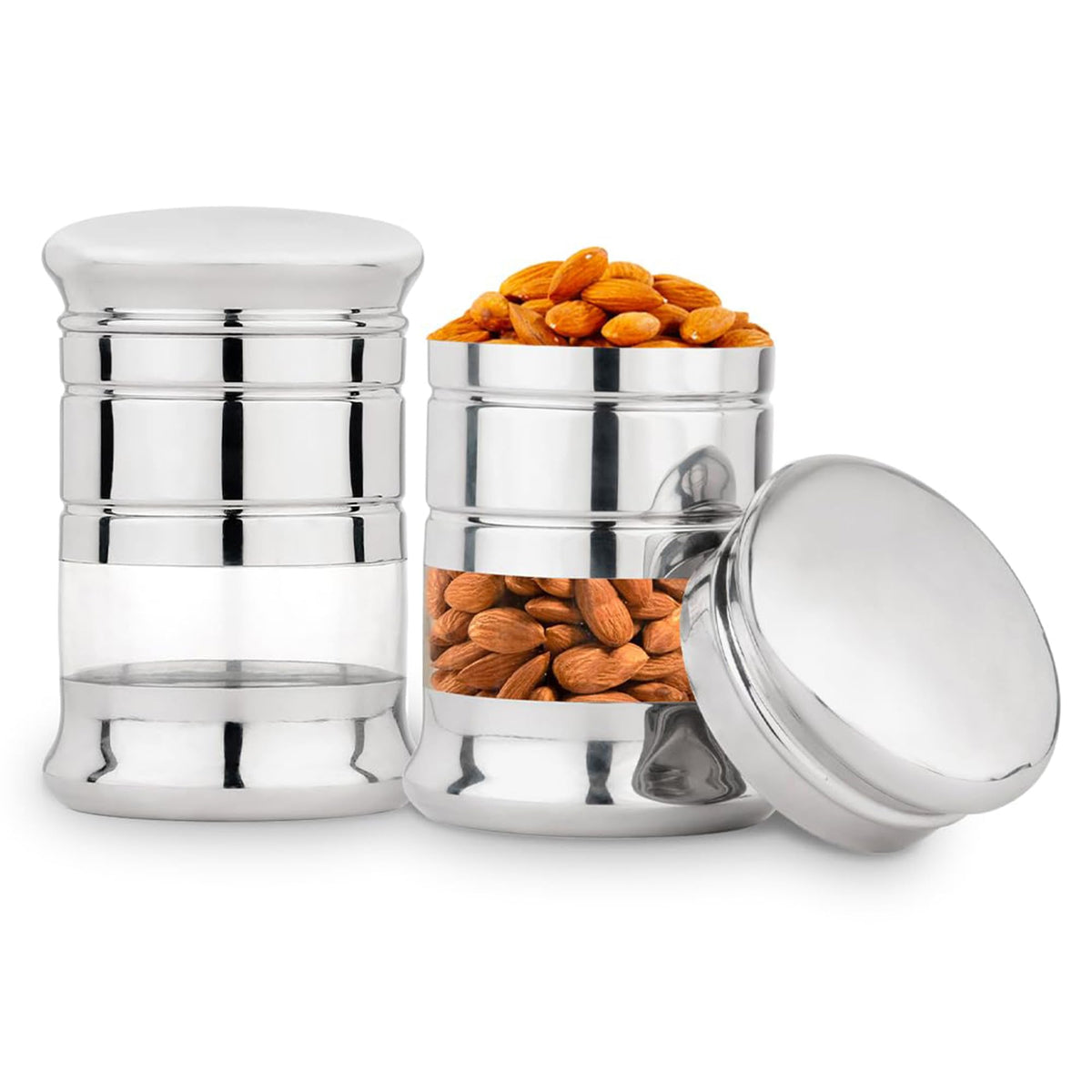 Kuber Industries Stainless Steel Transparent See Through Air Tight Containers for Kitchen Storage with Lid | Dal and Pulses Organiser Set | Multipurpose Storage Dabba Box | Silver