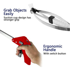 Kuber Industries Extending Garbage Picker|Foldable Helping Hand Tool| Excellent Grip Handle with Lock Latch (Red)