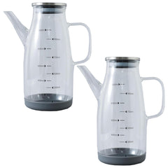 Kuber Industries Oil Dispenser | Borosilicate Oil containers for Kitchen | Oil Pourer | Glass Oil Dispenser Bottle with Cap and Handle | Oil Conatiner | 1000 ML | MRX-2307 | Pack of 2 | Transparent
