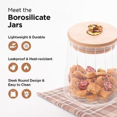 Kuber Industries Borosilicate Glass Jar with Bamboo Lid | Kitchen Organizer Items & Storage | Multi-utility, Leakproof, Airtight Jar for Cookies, Snacks, Tea, Coffee, Sugar | Set of 2 (620ml, 750ml)