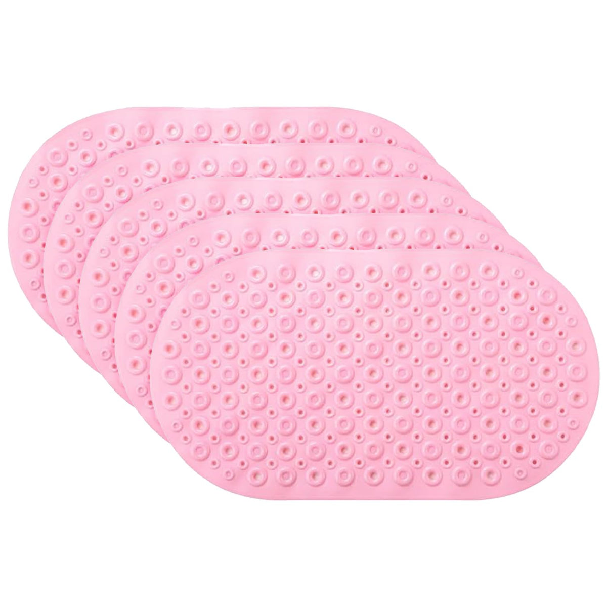 Kuber Industries Bath Mat | PVC Bathroom Mat | Shower Bath Mat | Floor Tub Mat | Bathroom Oval Mud Mat | Anti-Skid Shower Bathroom Mat | Q-02D |Pack of 5| Pink