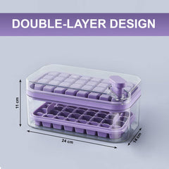 Kuber Industries 2 Layer Ice Cube Tray with Lid | Fridge Ice Cube container | 64 ice cube molds for freezing | One-Press Demolding | BPA Free | Purple