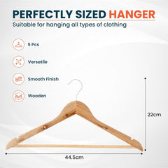 Kuber IndustriesWooden Cloth Hanger Set of 25 With Chromed Plated Steel Hook|Natural|