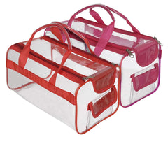 Kuber Industries Large Size Transparent Cosmetic Bag, Shoes Bag,Travel Toiletry Bag, with Sturdy Zipper and 1 External Pocket-Set of 2 (Pink & Red) (F_26_KUBMART017060)