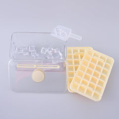 Kuber Industries 2 Layer Ice Cube Tray with Lid | Fridge Ice Cube container | 56 ice cube molds for freezing | One-Press Demolding | BPA Free | Biege