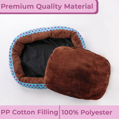 Kuber Industries Dog & Cat Bed|Soft Plush Top Pet Bed|Oxford Cloth Polyester Filling|Medium Washable Dog Bed|Circular Cat Bed with Rise-Edge Pillow|QY039BC-M|Blue & Coffee(Pack of 3)