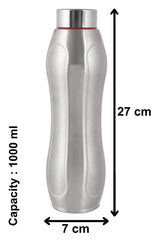 Heart Home Lightweight Odour Free Stainless Steel Fridge Water Bottle/Refrigerator Bottle/Sports Bottle, 1000 ML- Pack of 2 (Silver)-HS42KUBMART25180