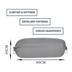 Kuber Industries Bolster Covers | Soft Cotton Bolster Cover Set | Diwan Round Bolster Pillow Covers | Striped Pattern Masand Cover | 16x32 Inch | Pack of 6 | Gray