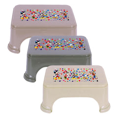 Kuber Industries Disney Team Stool | Bathroom Square Stool | Plastic Stool for Bathroom | Stool for Kitchen | Bathroom Patla | Support Stool for Bathroom | P6 | Pack of 3 | Multi