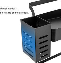 Kuber Industries Corner Kitchen Rack|Spice Rack,Chopsticks Rest, Knife Holder|4 Hooks Kitchen Storage Rack|L Shape Basket Pack of 2 (Black)