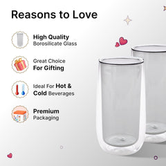 Kuber Industries 8 Pcs Double Walled Borosilicate Glass | High Thermal Resistance | Microwave & Dishwasher Safe | 240 ML | Pack of 4 | Grey
