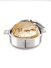 Heart Home 2L Stainless Steel Insulated Casserole for Roti, Puri & Chapati with Lid | Heat Retaining Body & Easy Lock Lid Mechanism Hotpot Roti Box for Home & Kitchen | Silver