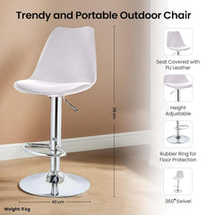 Kuber Industries Revolving Curvy Bar Stool Chair for Kitchen with Footrest & 360 Swivel | 32 inch Height Adjustable High Chair for Breakfast Counter & Cafeteria | High Bar Chair | White