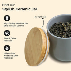 Urbane Home 260ml Ceramic Jar for Kitchen Storage | Air tight Container Set with Bamboo Lid | Kitchen Container for Snacks, Tea, Sugar | Multipurpose Organizer | Grey | Pack of 2