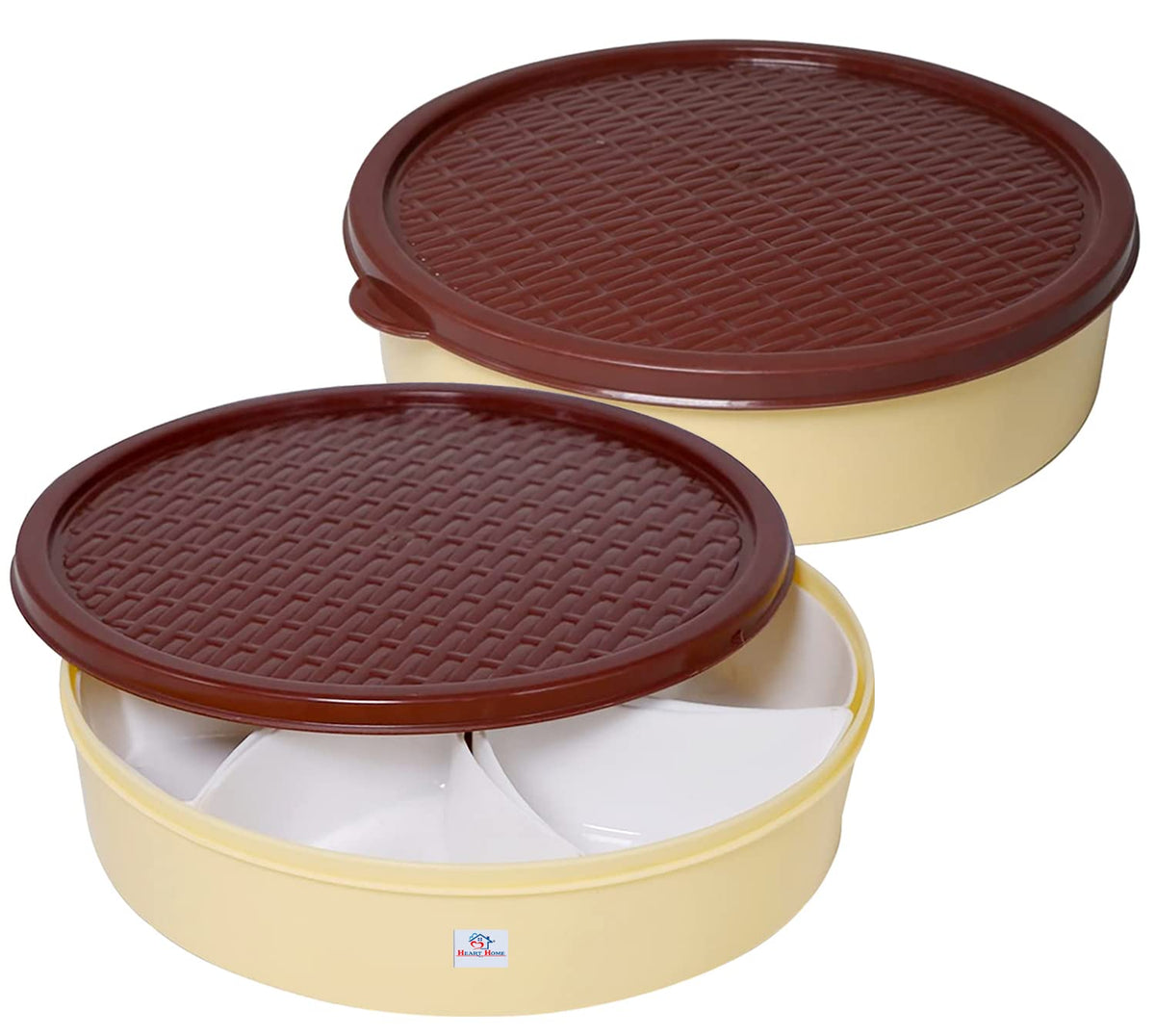 Heart Home Medium Plastic Masala Box With 6 Containers & 1 Spoon- Pack of 2 (Cream)-HS43HEARTH25883