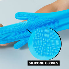 Kuber Industries Multi-Purpose Silicon Gloves For Kitchen Cleaning, Pet Grooming & Gardening|Reusable Gardening Gloves|Heat Resistant For Better Protection|Blue,Pack of3
