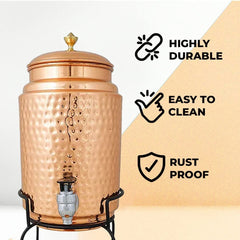 Kuber Industries Copper Water Bottle & Water Dispenser Combo Set|with Added Health Benefits of Copper|Ergonomic Design & Easy to Clean|Set of 2|5 Liters & 750 ML|Copper & Red (Pack of 6)