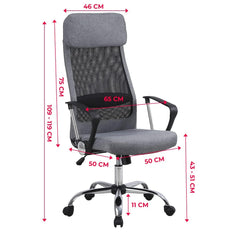 Kuber Industries Ergonomic Office Chairs for Work From Home | Comes with Manual Height Adjustable, Armrest, Headrest & 2D Lumbar Support | Comfy Study Chair for Students with Wheels | Grey | MC10-GY