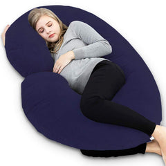 Heart Home Cotton Ultra Soft Hollow Fibre C Shaped Maternity Pillow, Pregnancy Pillow, Body Pillow with Zippered Cover (Navy Blue)- CTHH5949