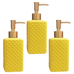 Kuber Industries Liquid Soap Dispenser | Handwash Soap Dispenser | Soap Dispenser for Wash Basin | Shampoo Dispenser Bottle | Bathroom Dispenser Bottle | Pack of 3 | ZX021YW | 350 ml | Yellow
