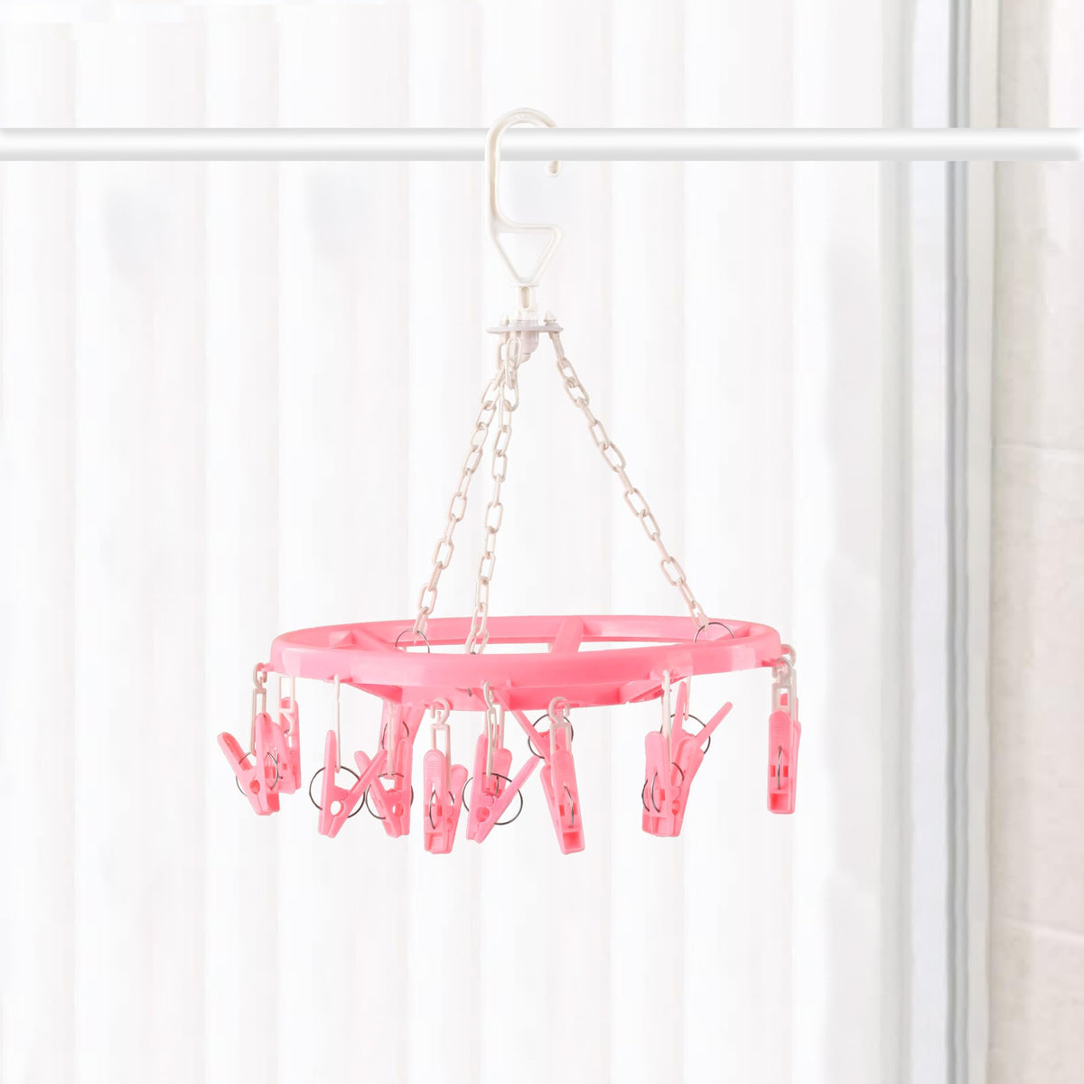 Heart Home Clip and Drip Hanger - Hanging Drying Rack - 32 Clips (Pink)-HHEART15540
