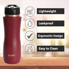 Kuber Industries Copper Water Bottle with Sipper | BPA Free & Non-Toxic | Leakproof, Durable & Lightweight | with Added Health Benefits of Copper | Ergonomic Design & Easy to Clean | Maroon | Maroon