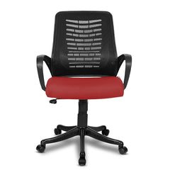 Kuber Industries Ergonomic Revolving Office Chairs for Work From Home | Comes with Manual Height Adjustable, Armrest Support | Comfy Study Chair for Students with Wheels | Black & Red Seat