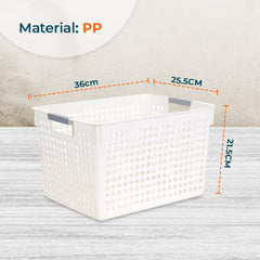 Kuber Industries Large Hollow Storage Basket With Handle|Kitchen & Home Organizer For Wardrobe|Tray For Toys, Fruits, Books-Pack of 5 (White)