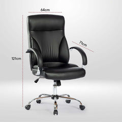 Kuber Industries Ergonomic Leather Office Chairs for Work From Home | Comes with Manual Height Adjustable, Armrest, Headrest & Lumbar Support | Comfy Study Chair for Students with Wheels | Black