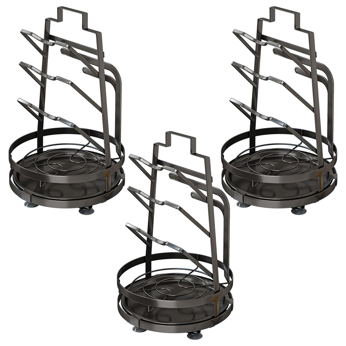 Kuber Industries 3 Layer Pot Lid Holder with Removable Drain Tray| Lid Stand Rack|Heavy Duty Standing Pot Lid Holder|Cooking Pot Lid Organizer|Spoon Rest Holder Pack of 3 (Black)