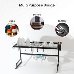 Kuber Industries 2-Layer Dish Drying Rack|Storage Rack for Kitchen Counter|Drainboard & Cutting Board Holder|Premium Utensils Basket Pack of 2 (Black)