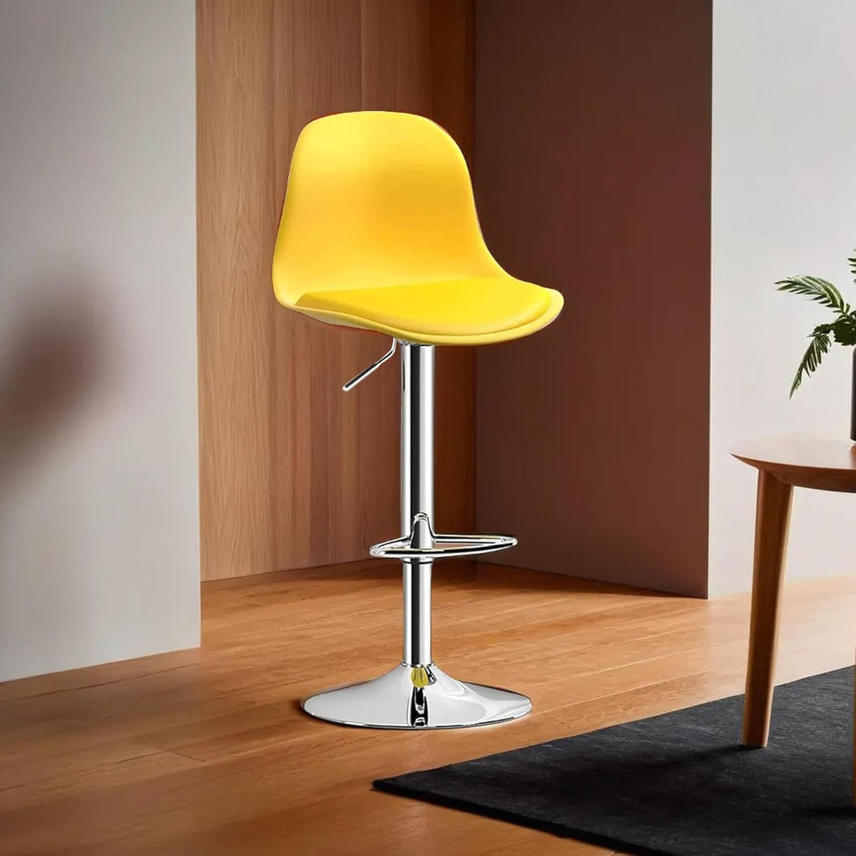 Kuber Industries Revolving Curvy Bar Stool Chair for Kitchen with Footrest & 360 Swivel | 32 inch Height Adjustable High Chair for Breakfast Counter & Cafeteria | High Bar Chair | Yellow
