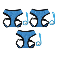 Kuber Industries Reflective Dog Harness with Adjustable Leash|Breathable Polyester Mesh Fabric with Top carry Handle|Small Size|HAT-818|Comfortable No-Pull Grip|Quick Release Buckles|Blue (Pack of 3)