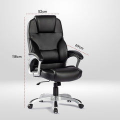 Heart Home Leather Office Chairs for Work from Home | Comes with Manual Height Adjustable, Armrest, Headrest & Lumbar Support | Comfy Study Chair for Students with Wheels | Black | SAVOC111BLK