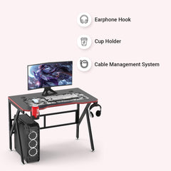 Heart Home Manual Height Adjustable Table for Work & Study with Earphone Hook & Cup Holder | Portable Standing Gaming Desk & Laptop Tables for Work from Home & Office | KK1200BLKSH-Black
