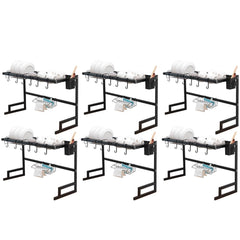 Kuber Industries Dish Drying Rack|Storage Rack for Kitchen Counter|Drainboard & Cutting Board Holder|Premium Utensils Basket Pack of 6 (Black)