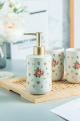 Kuber Industries Bathroom Accessories Set | Handwash Soap Dispenser | Water Cup | Soap Holder Dish for Bathroom | Toothbrush Holder for Bathroom | 4 Piece | ZX055WT | White