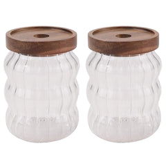 Kuber Industries Borosilicate Glass Jar with Bamboo Lid | Kitchen Organizer Items & Storage | Multi-utility, Leakproof, Airtight Storage Jar for Cookies, Snacks, Tea, Coffee, Sugar | Set of 2 (620ml)