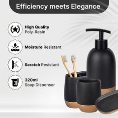 Urbane Home Premium 4-Piece Bathroom Accessories Set | Soap Dish | Liquid Soap Dispenser (250ml) | Tumbler | Brush Holder | Moisture Resistant | Scratch Proof | Black-Golden