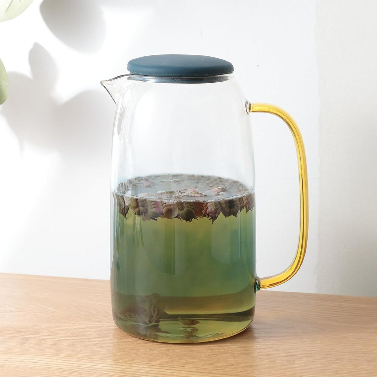 Kuber Industries Premium 1.5 LTR Glass Jug with Silicone Lid and Handle | Leakproof Pitcher for Water, Cold Brew, Tea, Iced Coffee, Lemonade | Heat Resistant | Housewarming Gift | Transparent