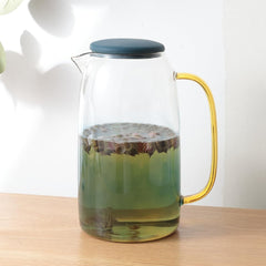 Kuber Industries Premium 1.5 LTR Glass Jug with Silicone Lid and Handle | Leakproof Pitcher for Water, Cold Brew, Tea, Iced Coffee, Lemonade | Heat Resistant | Housewarming Gift | Transparent