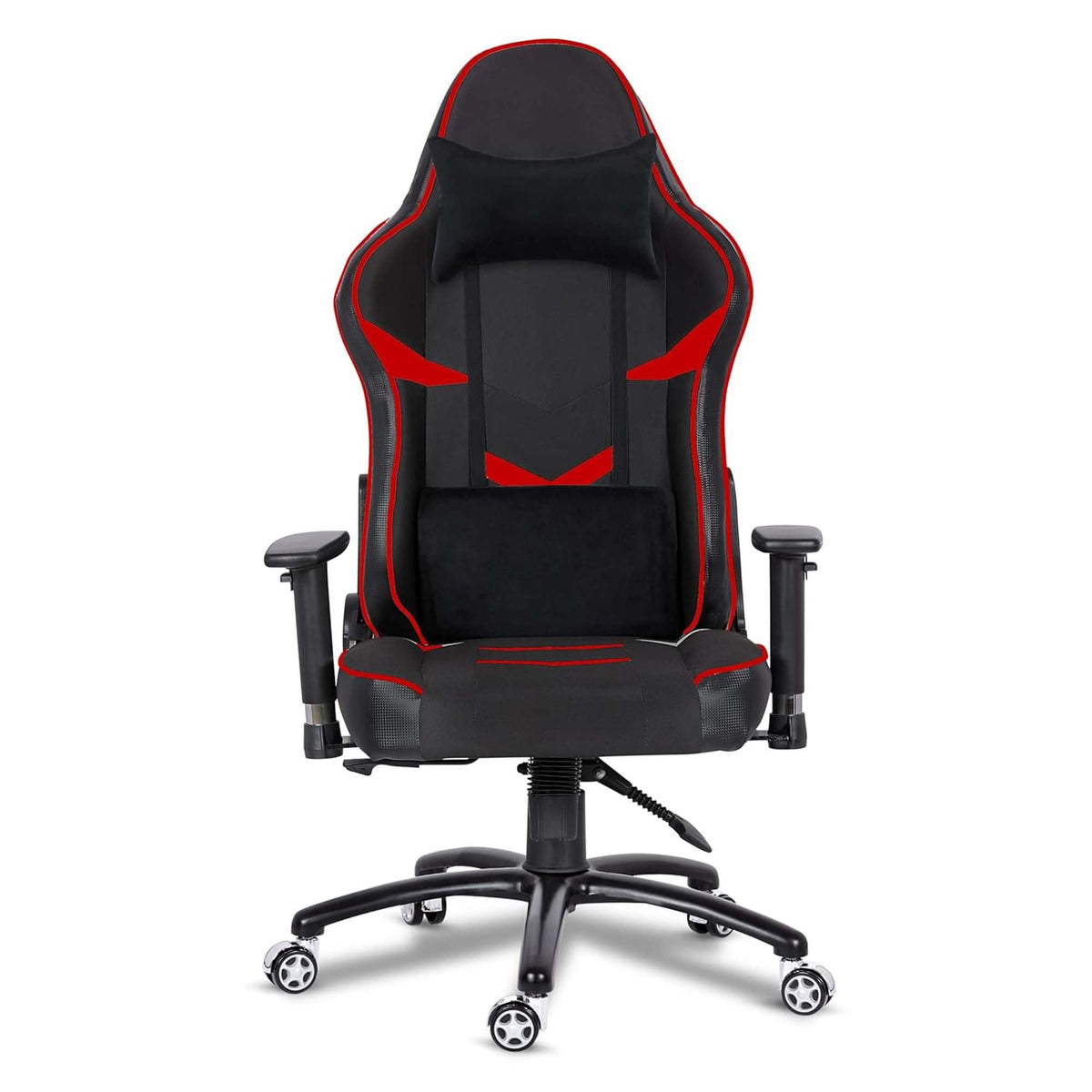 Heart Home Revolving Ergosmart PC Gaming Chairs with Wheels | Comes with Headrest, Lumbar Support Cushions & Footrest | Comfortable Chair for Long Sitting & Back Pain Relief | Black & Red